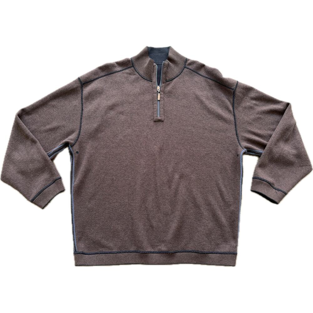 Tommy Bahama Quarter-Zip Flipside Reversible Sweater Pullover XXL Brown Black